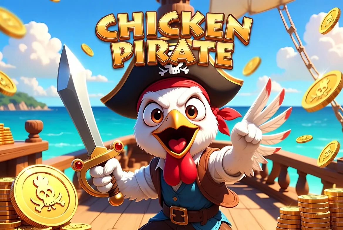 Chicken Pirate demo running with a virtual fun-credit balance on screen