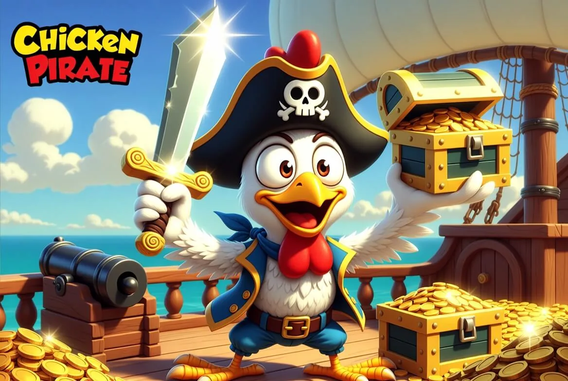 Chicken Pirate bonus concept: casino welcome package panel beside the pirate game