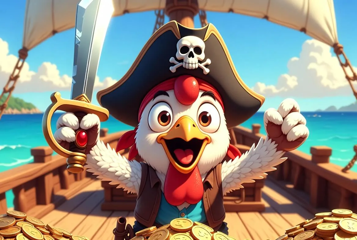 Chicken Pirate slot screen with the pirate chicken and a rising cash-out multiplier